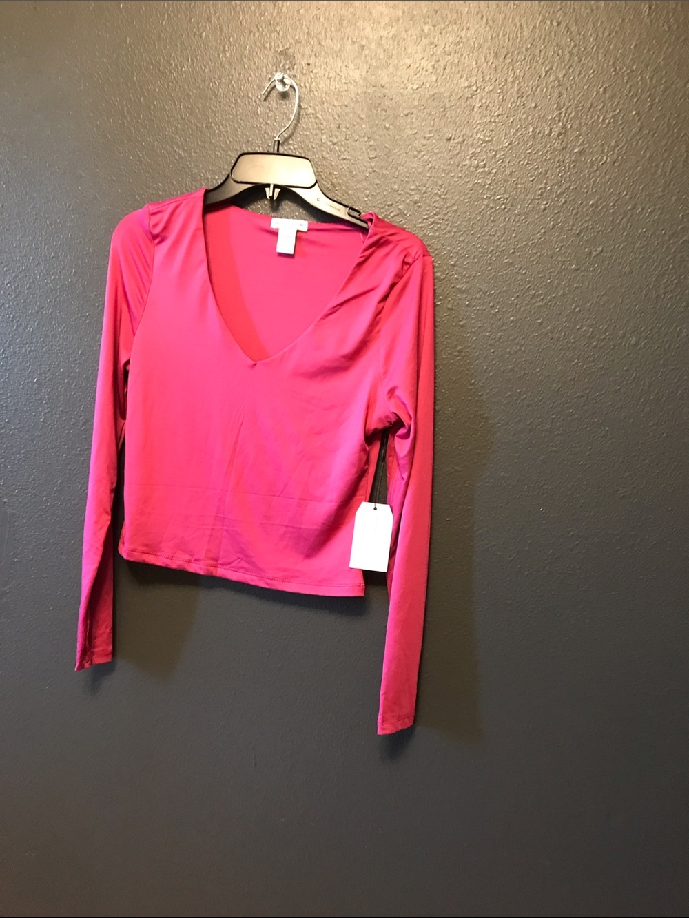 Bright Pink V-Neck Long Sleeve Top